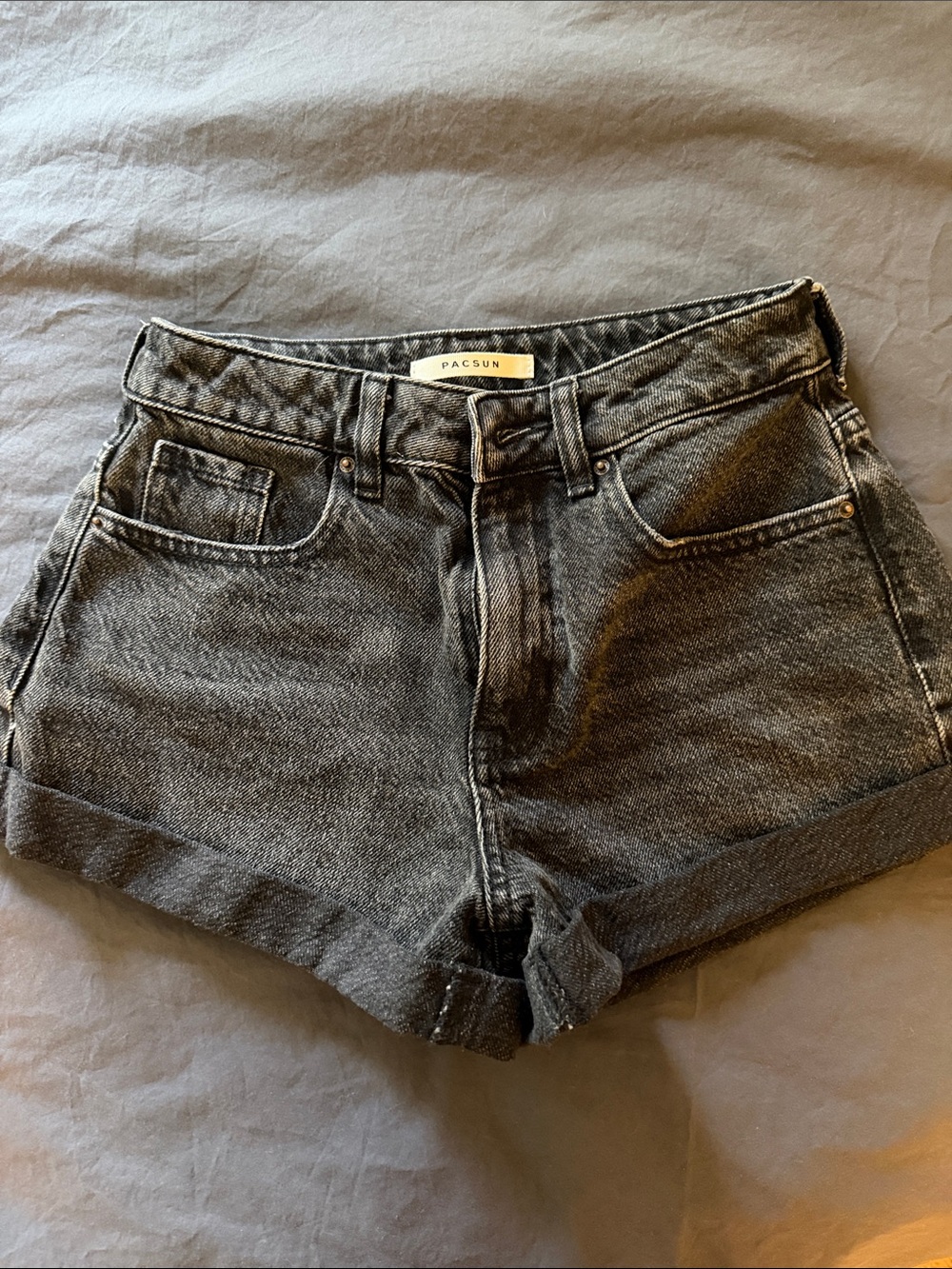 PacSun Black High-Rise Rolled Hem Denim Shorts